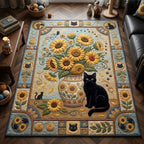 Van Gogh Sunflowers Cat area rug in a living room