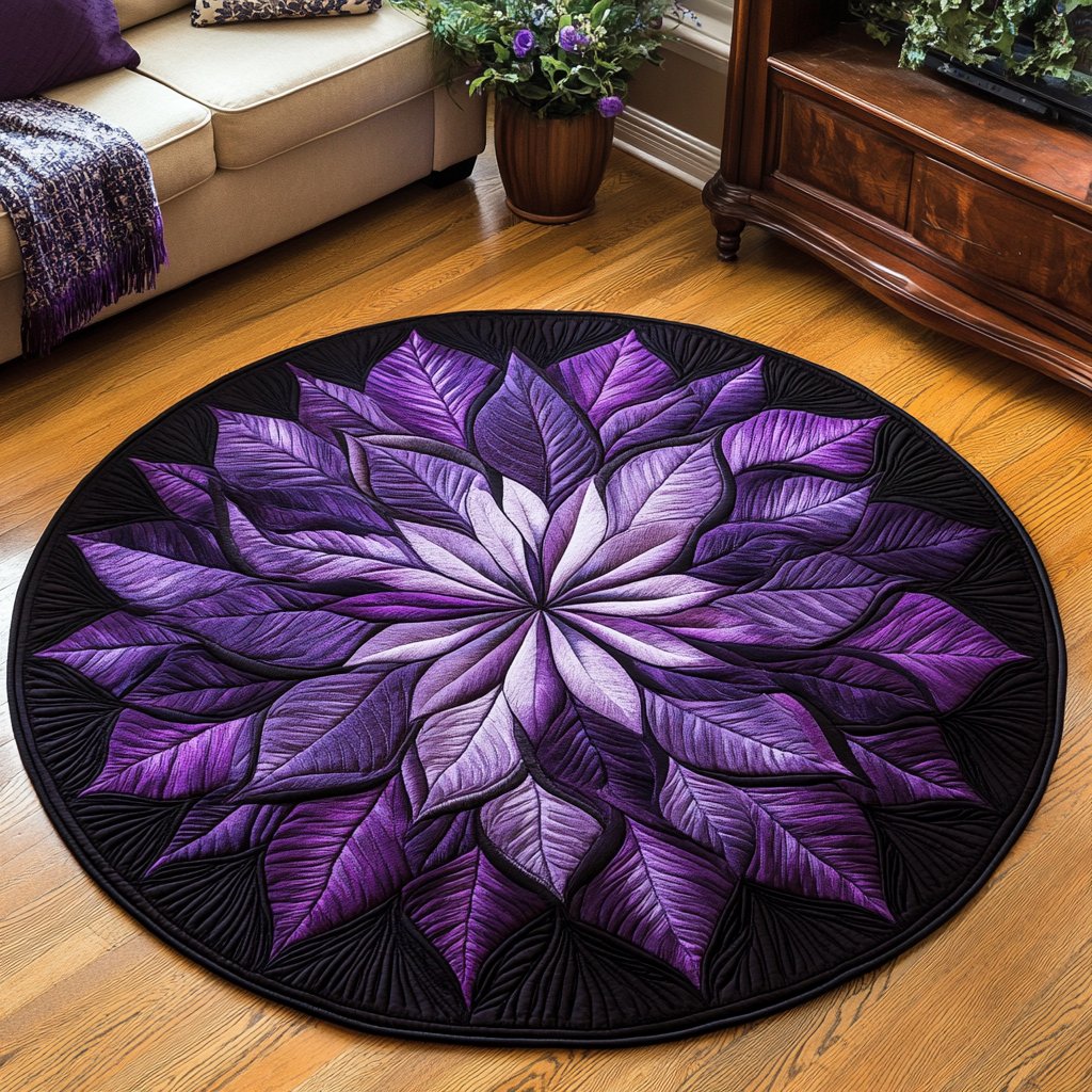 Velvet Feather Burst Round Mat Rug - Nature Design | Serene Home Decor