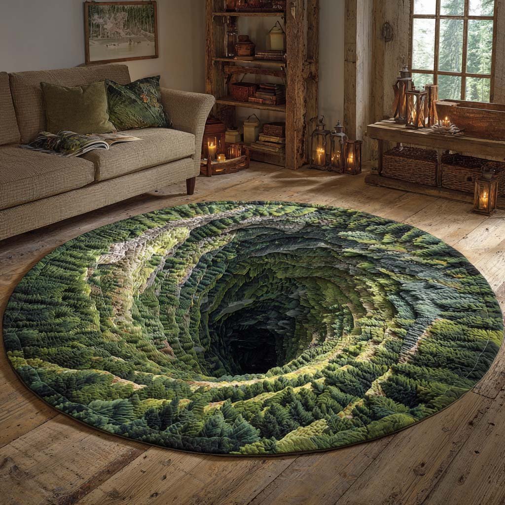 Verdant Abyss Round Mat Rug - washable non-slip printed rug