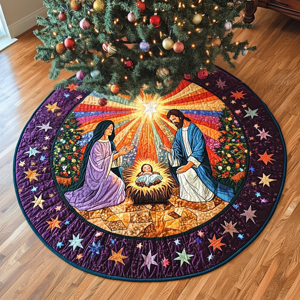 Vibrant Bethlehem Round Mat Rug - washable non-slip printed rug