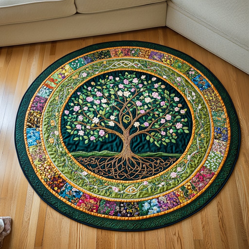 Vibrant Bloom Round Mat Rug - washable non-slip printed rug