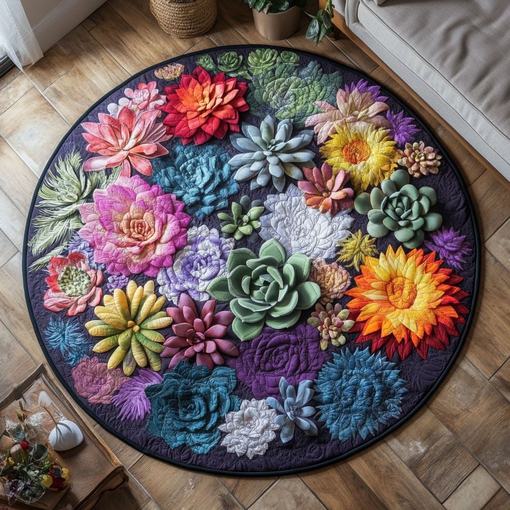 Vibrant Desert Flora Round Mat Rug - Nature Design | Serene Home Decor
