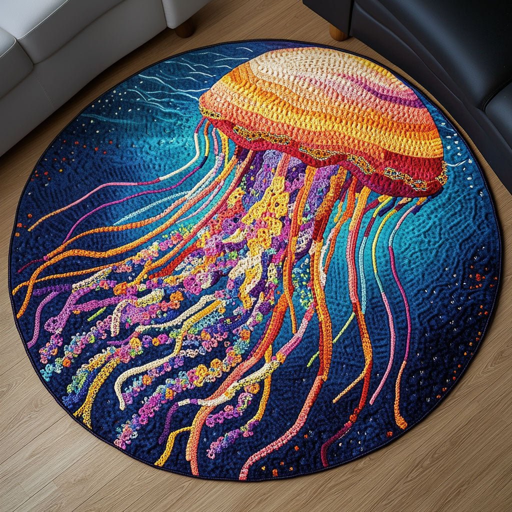 Vibrant Flow Round Mat Rug - washable non-slip printed rug