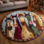 Vibrant Horses Round Mat Rug - washable non-slip printed rug