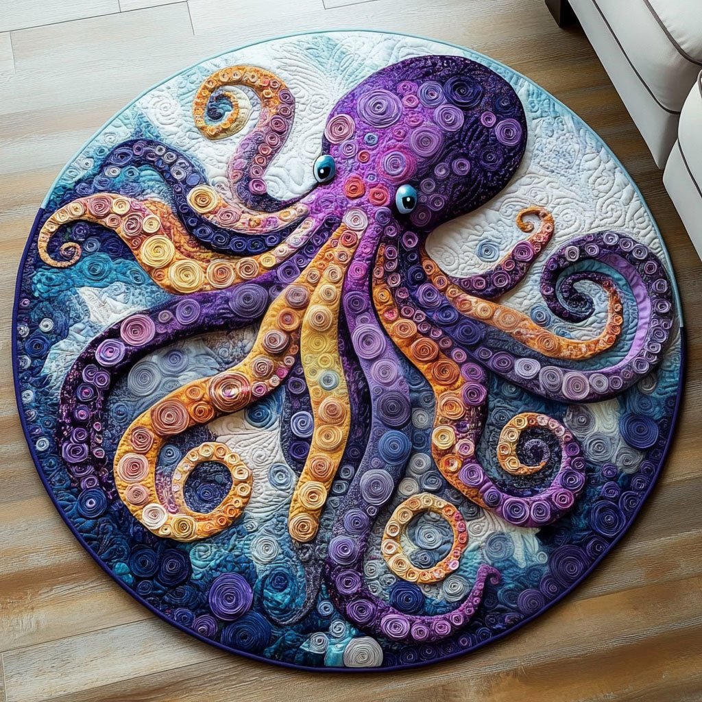 Vibrant Octopus Round Mat Rug - washable non-slip printed rug