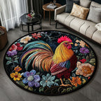 Vibrant Rooster Round Mat Rug - washable non-slip printed rug