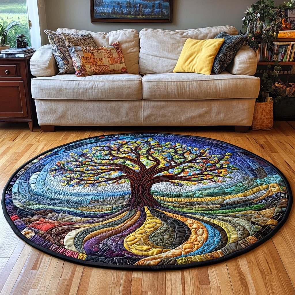 Vibrant Roots Tree Round Mat Rug - washable non-slip printed rug