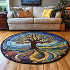 Vibrant Roots Tree Round Mat Rug - washable non-slip printed rug