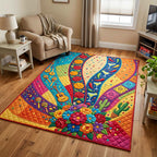 Vibrant Serape area rug in a living room