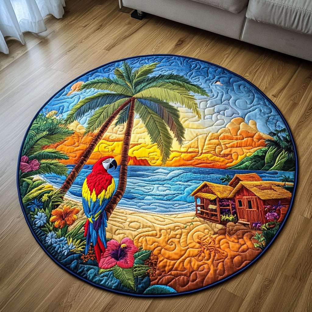 Vibrant Shores Round Mat Rug - washable non-slip printed rug