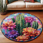 Vibrant Succulents Round Mat Rug - washable non-slip printed rug