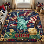 Victory Torch area rug in a living room