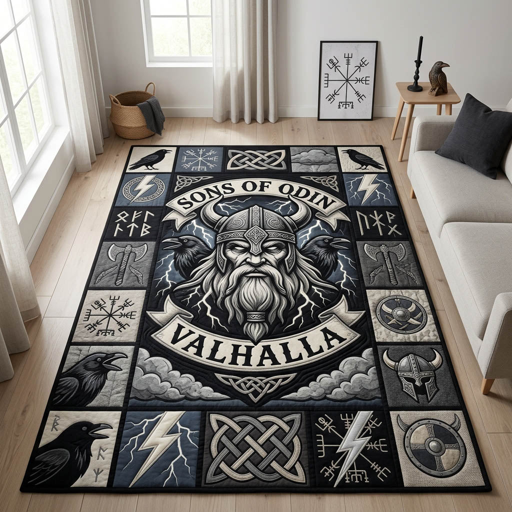 Viking Son Of Odin area rug in a living room