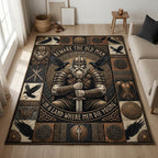 Viking Warrior Raven area rug in a living room