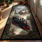 Village Christmas Train Runner Carpet Runner Rug - Cute Pet Design | Animal Printed Runner Rug