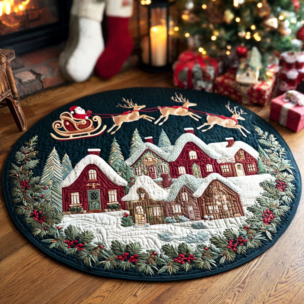Village Night Round Mat Rug - washable non-slip printed rug