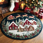 Village Night Round Mat Rug - washable non-slip printed rug