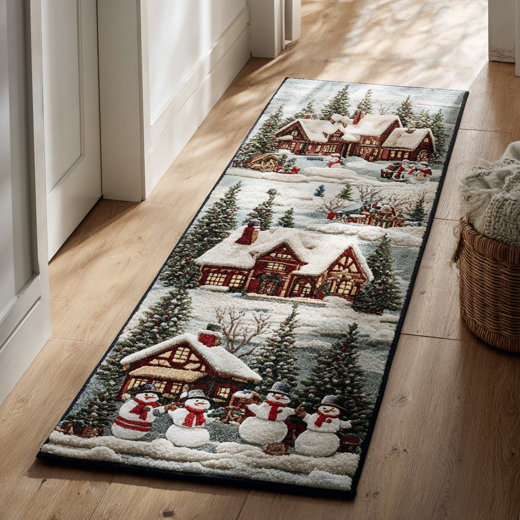 Village Snowman Runner Carpet Runner Rug - Cute Pet Design | Animal Printed Runner Rug