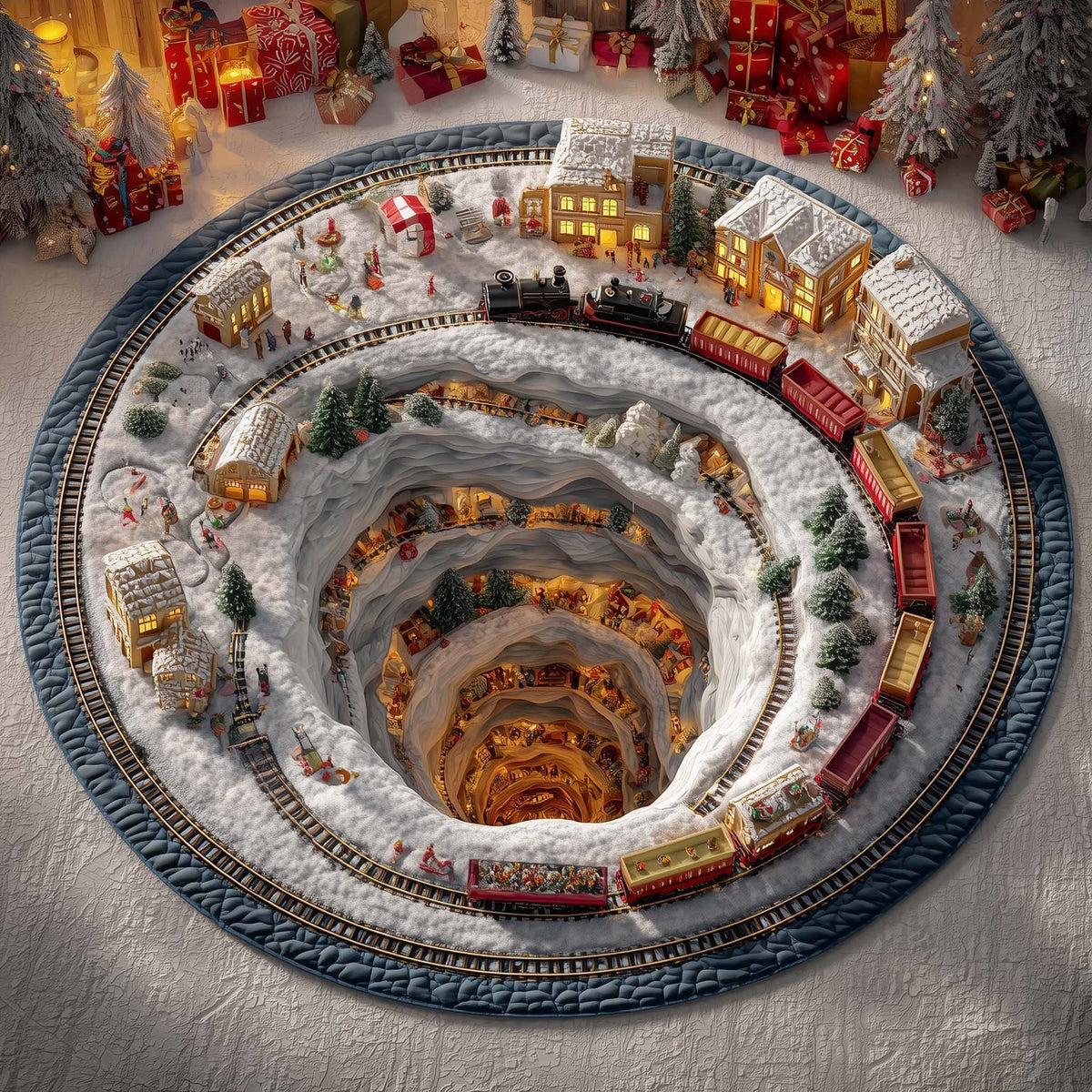 Village Spiral Round Mat Rug - washable non-slip printed rug