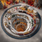 Village Spiral Round Mat Rug - washable non-slip printed rug