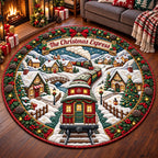 Village Train Round Mat Rug - Nature Design | Serene Home Decor - washable non-slip printed rug
