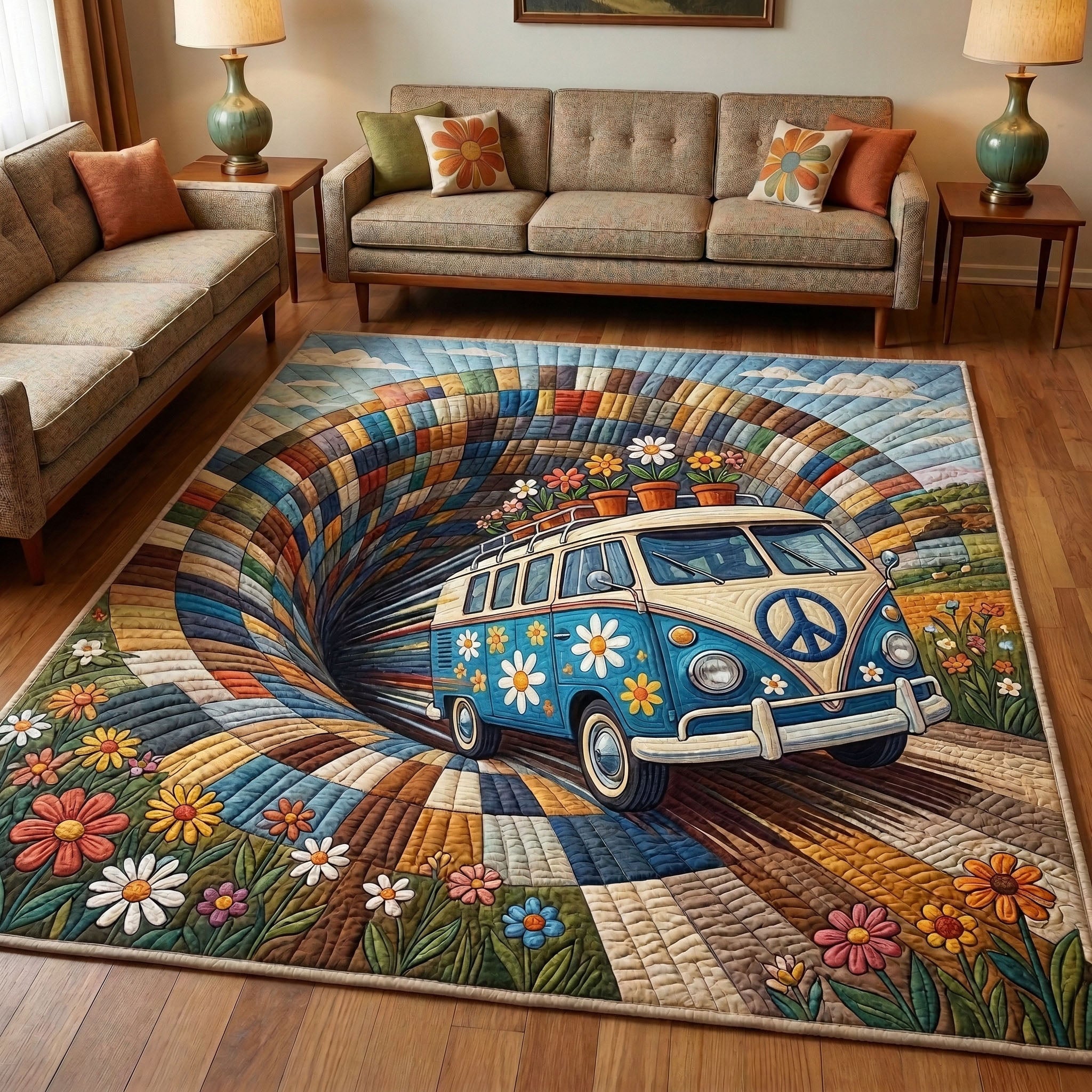 Vintage Escape area rug in a living room
