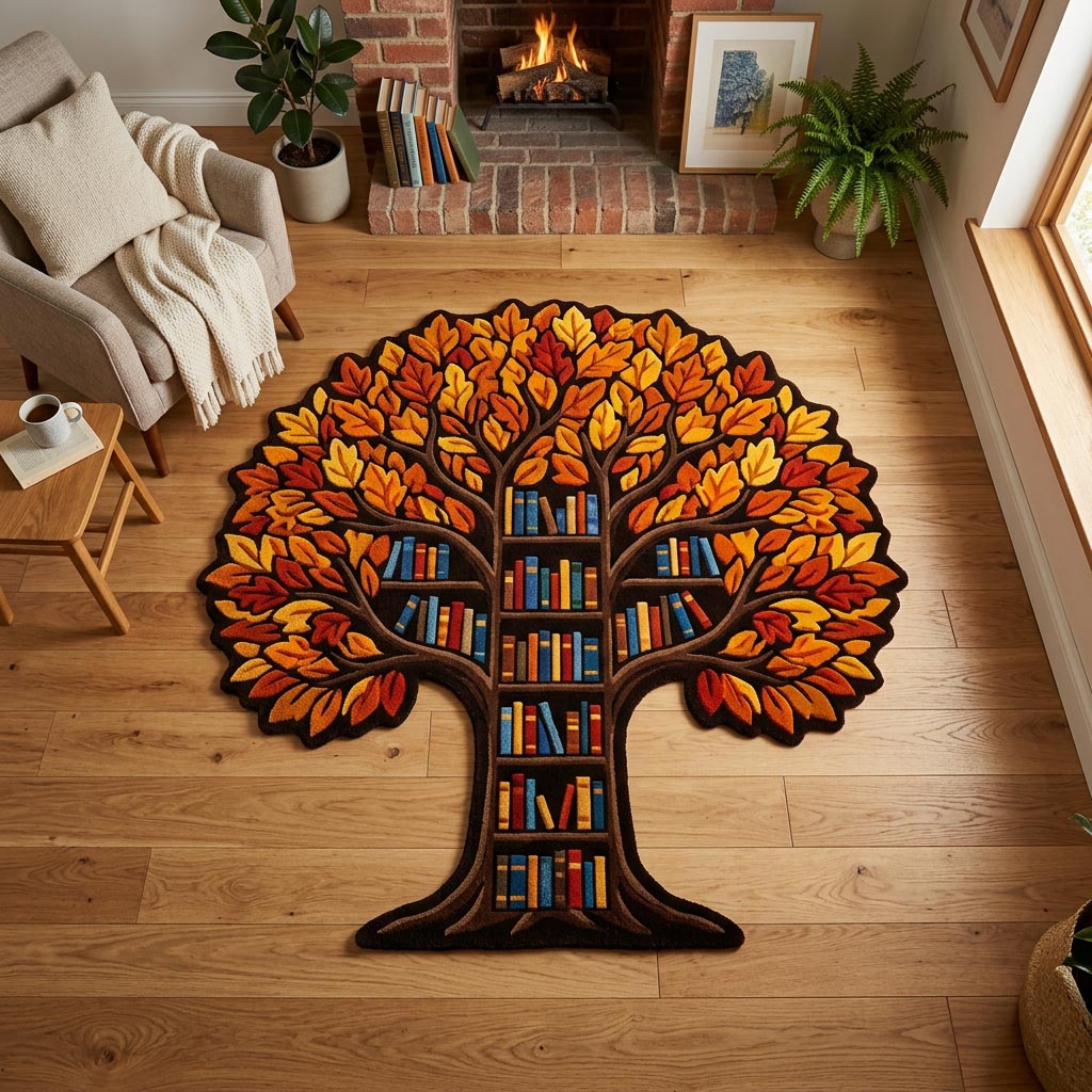 Vintage Library Custom Shape Area Rug - Farmhouse Design | Die-Cut Non-Slip Rug - washable non-slip printed rug