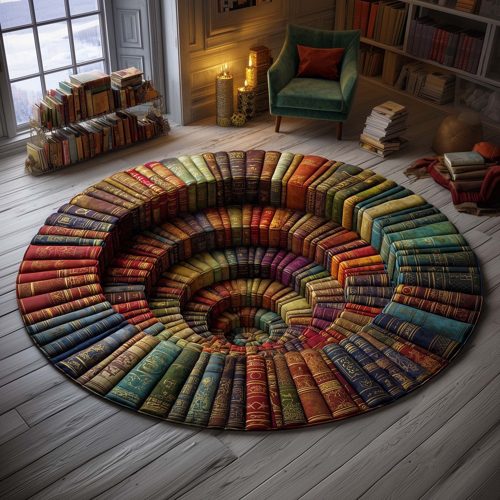 Vintage Library Round Mat Rug - Retro Vintage Design | Nostalgia Home Decor