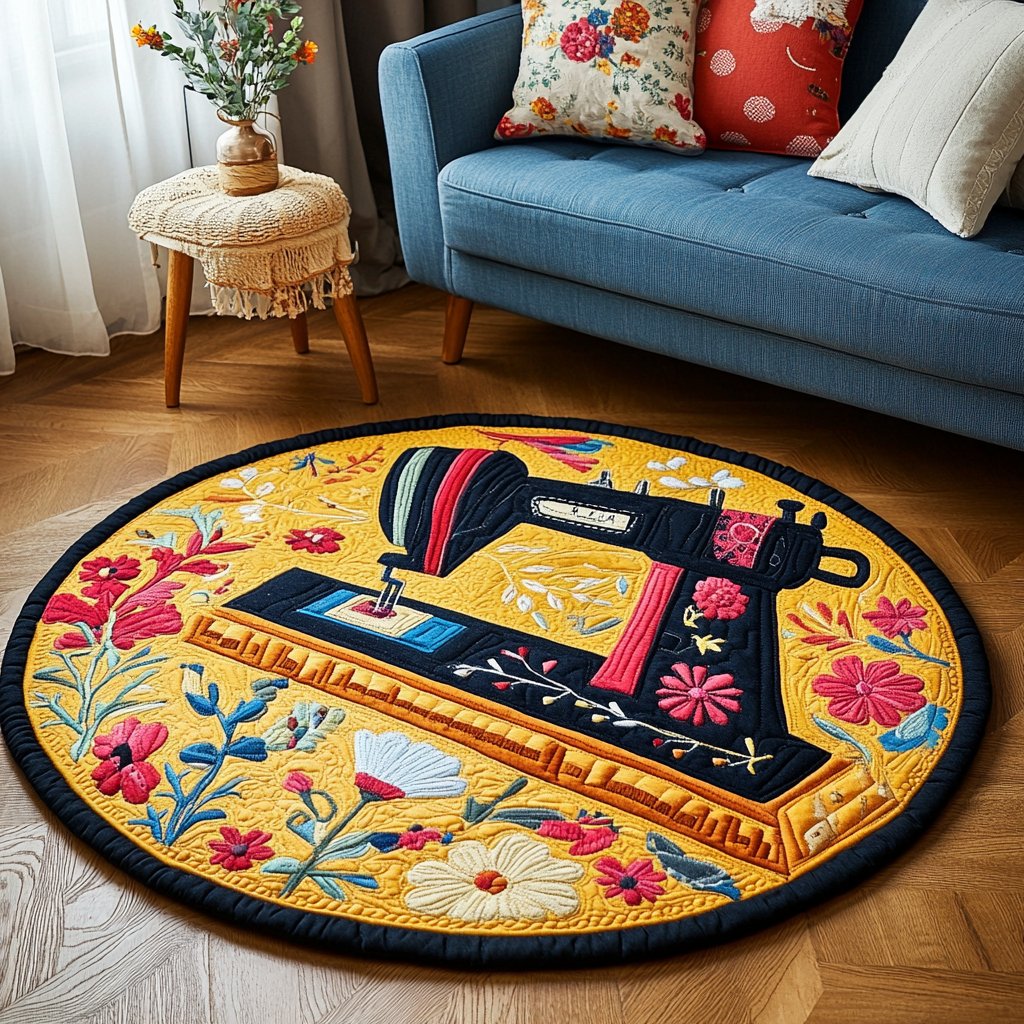 Vintage Sewing Machine Round Mat Rug - Retro Vintage Design | Nostalgia Home Decor