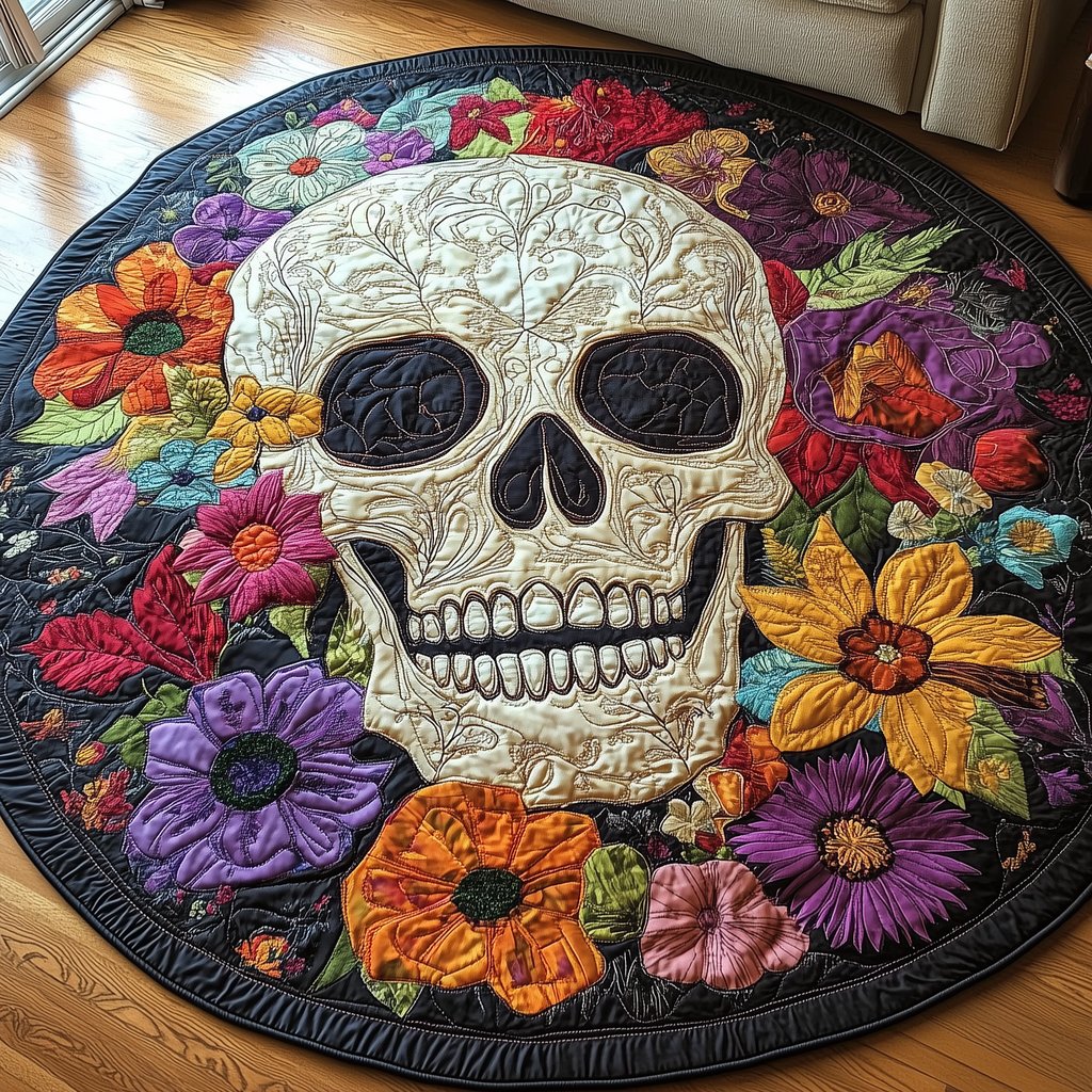 Vintage Skull Round Mat Rug - washable non-slip printed rug