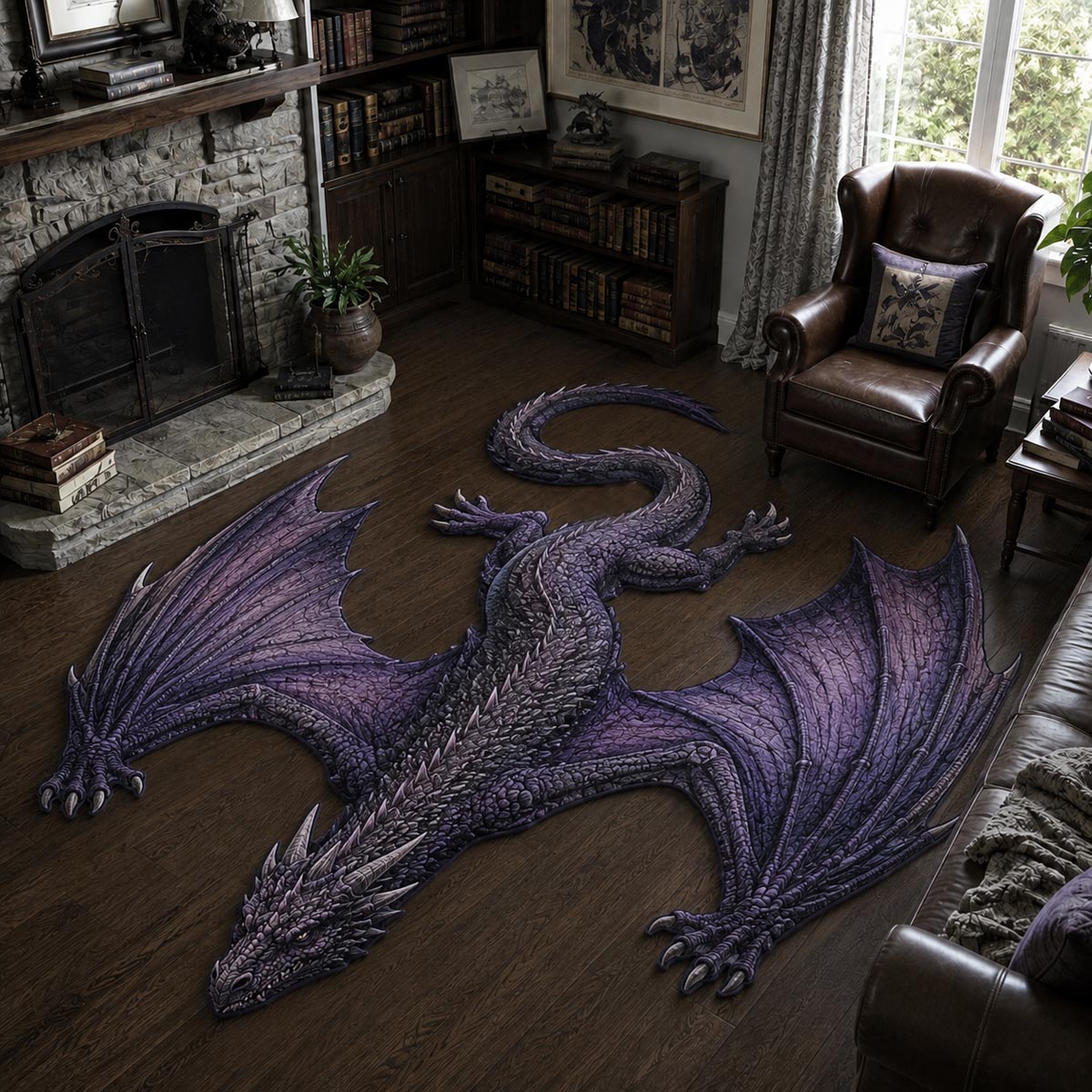 Violet Wyrm Custom Shape Area Rug - Nature Design | Die-Cut Non-Slip Rug - washable non-slip printed rug