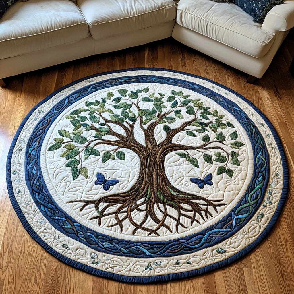 Vitality Tree Round Mat Rug - washable non-slip printed rug