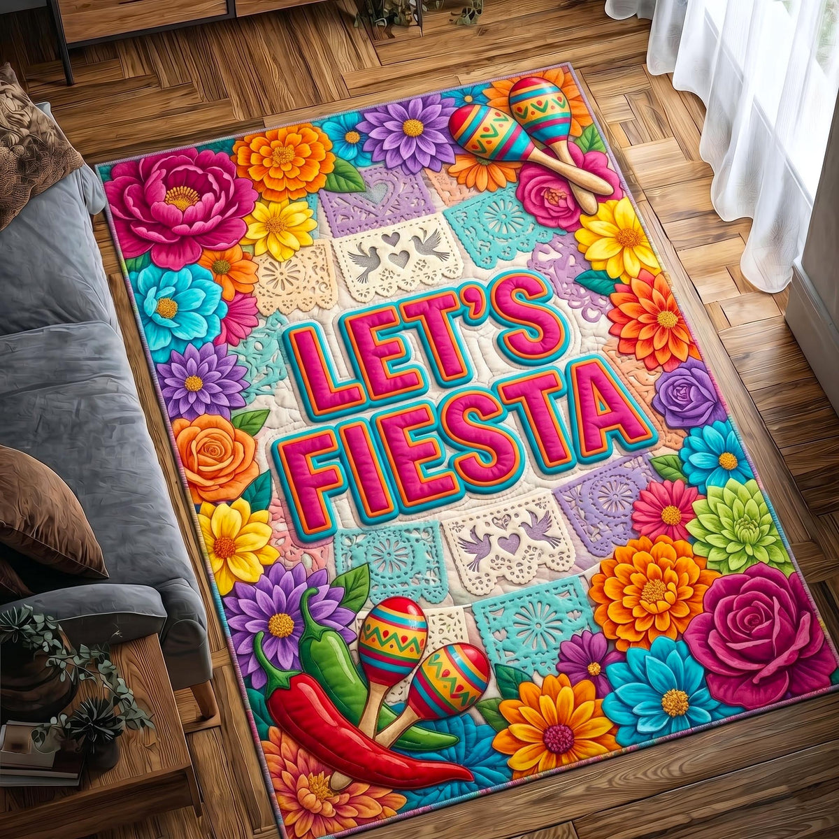 Viva Fiesta area rug in a living room