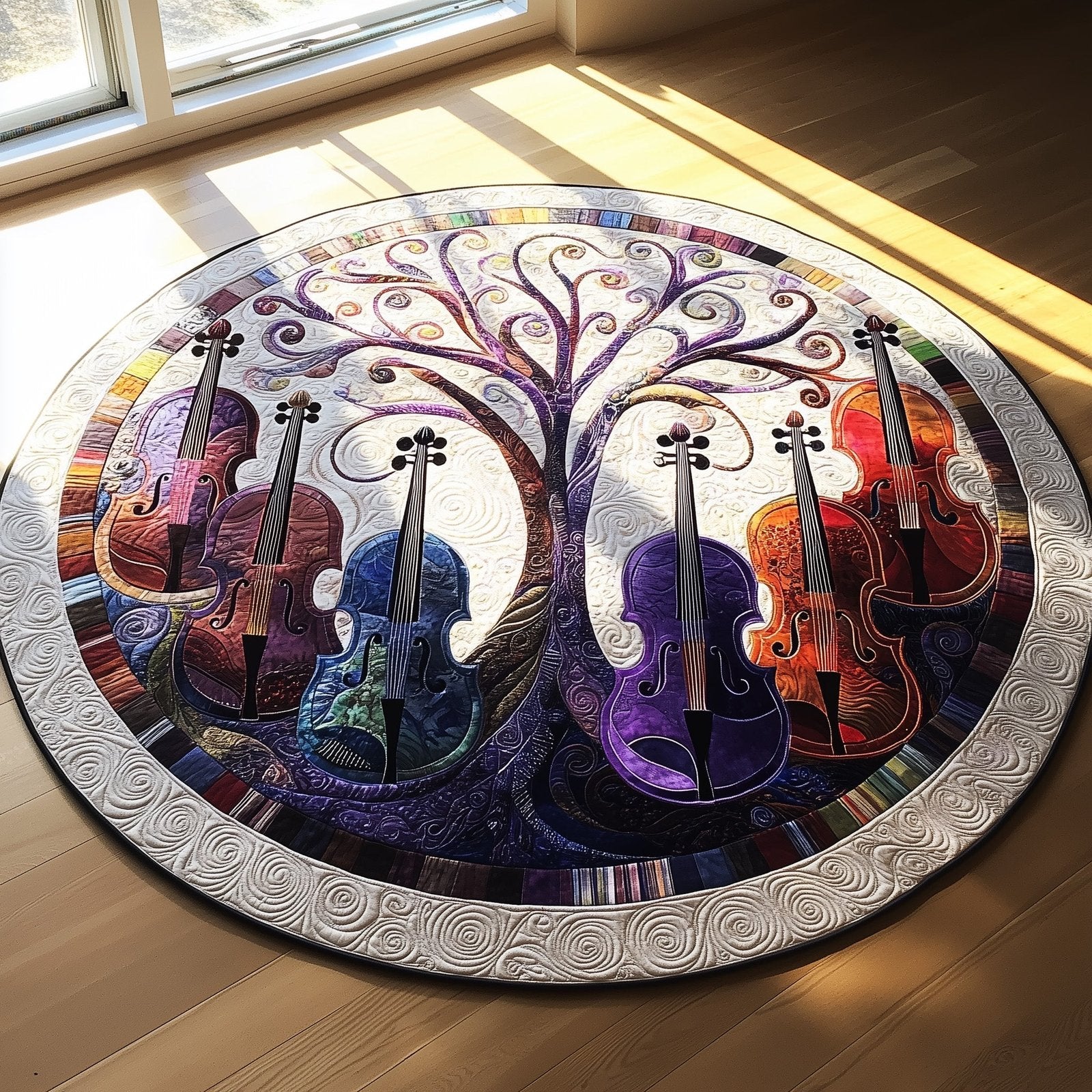 Vivid Purple Violins Round Mat Rug - Music Lover Design | Artistic Printed Decor