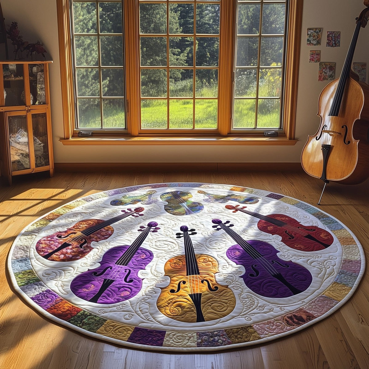 Vivid Purple Violins Round Mat Rug - Music Lover Design | Artistic Printed Decor
