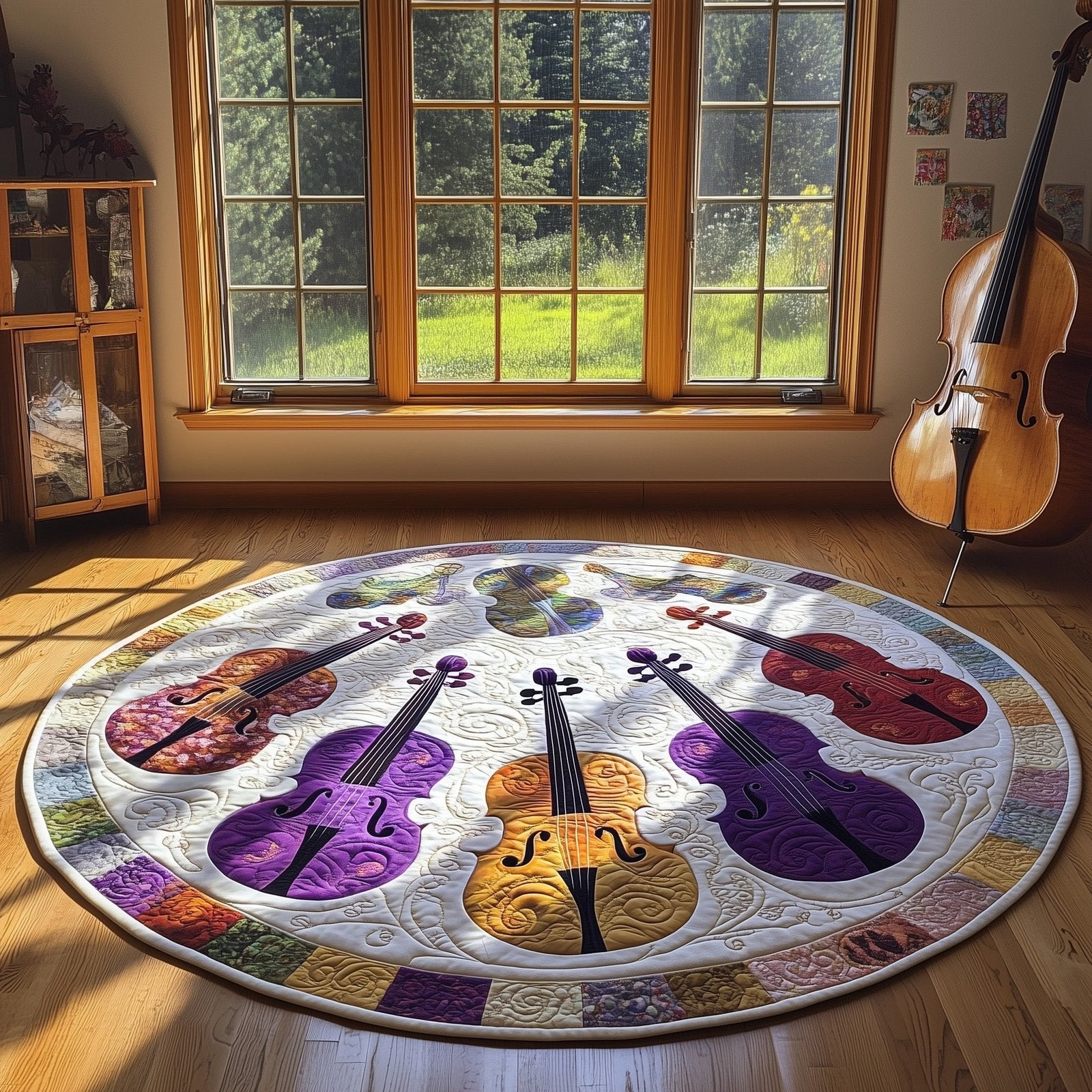 Vivid Purple Violins Round Mat Rug - Music Lover Design | Artistic Printed Decor