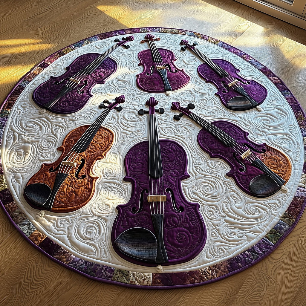 Vivid Purple Violins Round Mat Rug - Music Lover Design | Artistic Printed Decor