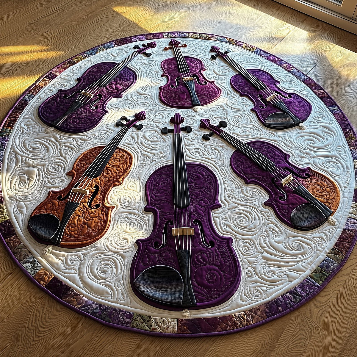 Vivid Purple Violins Round Mat Rug - Music Lover Design | Artistic Printed Decor