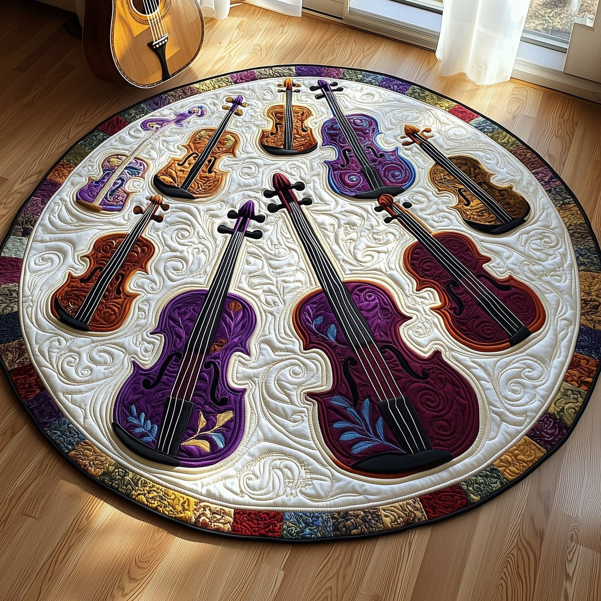 Vivid Purple Violins Round Mat Rug - washable non-slip printed rug