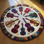 Vivid Purple Violins Round Mat Rug - Music Lover Design | Artistic Printed Decor