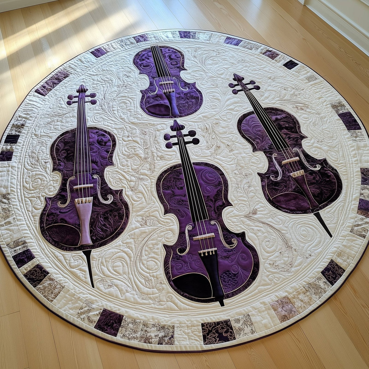 Vivid Purple Violins Round Mat Rug - Music Lover Design | Artistic Printed Decor