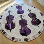 Vivid Purple Violins Round Mat Rug - Music Lover Design | Artistic Printed Decor