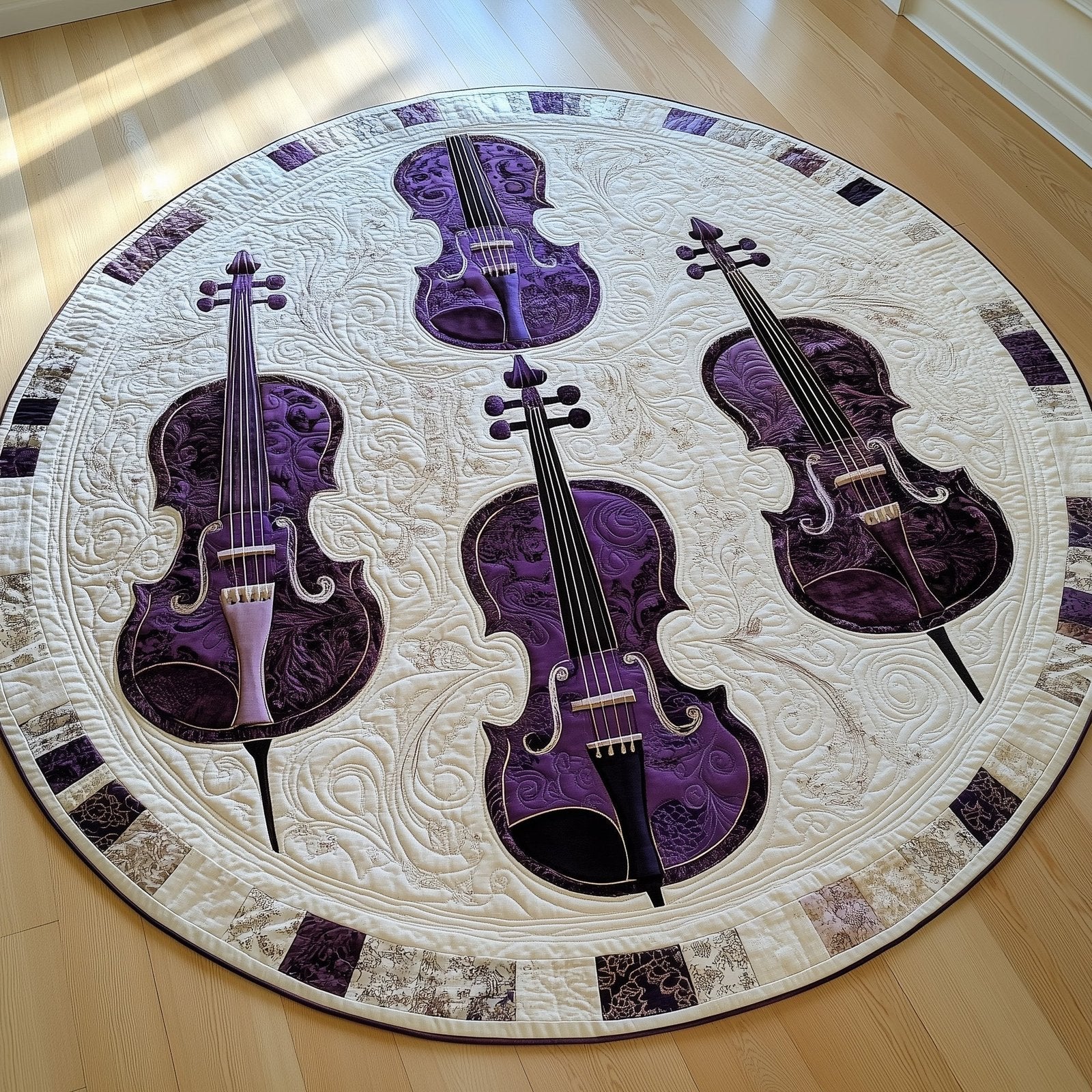 Vivid Purple Violins Round Mat Rug - Music Lover Design | Artistic Printed Decor