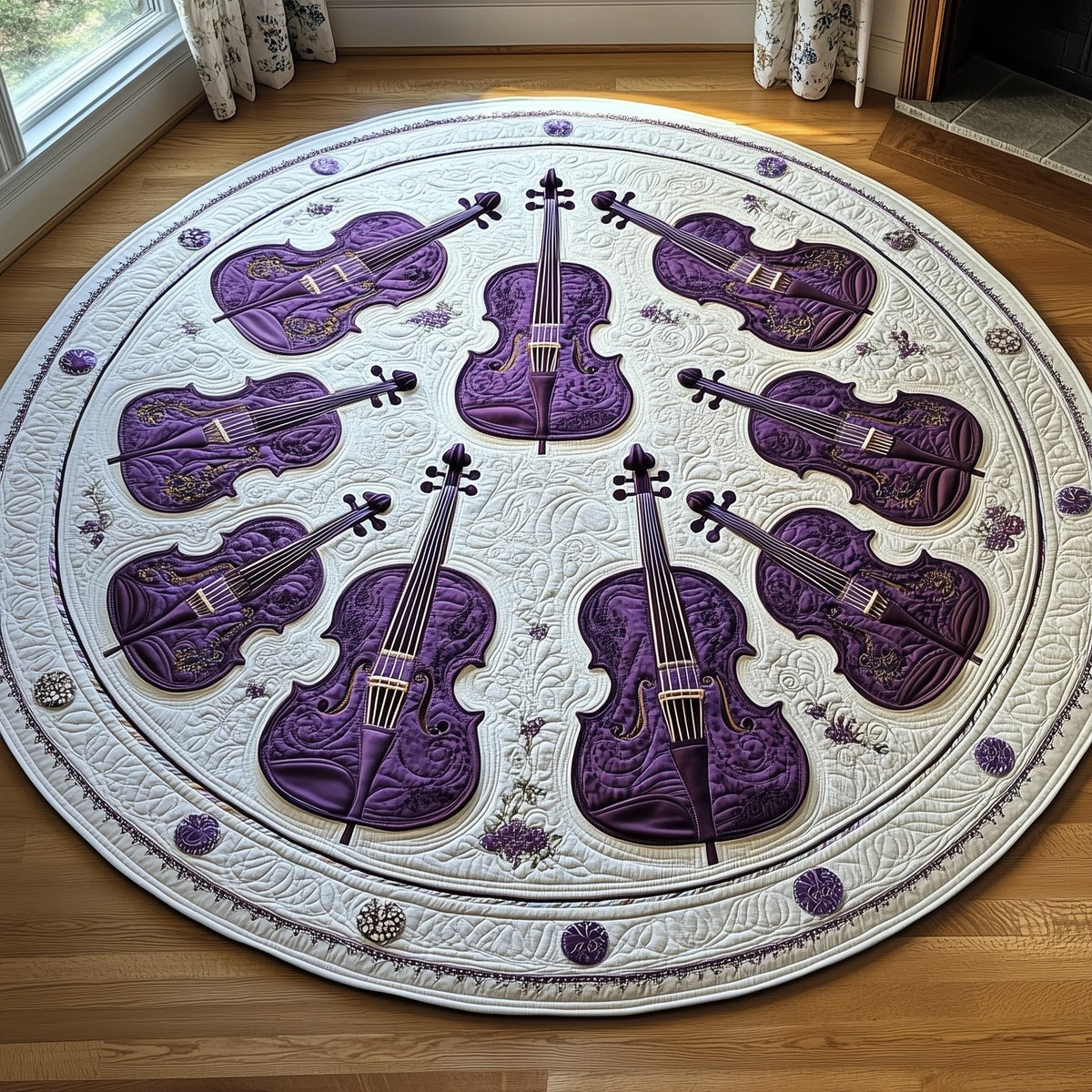 Vivid Purple Violins Round Mat Rug - Music Lover Design | Artistic Printed Decor
