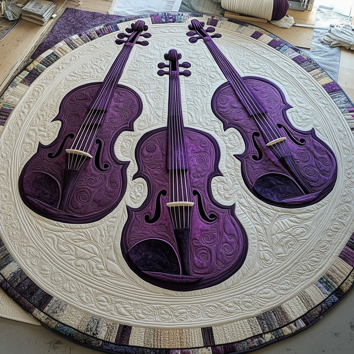 Vivid Purple Violins Round Mat Rug - Music Lover Design | Artistic Printed Decor