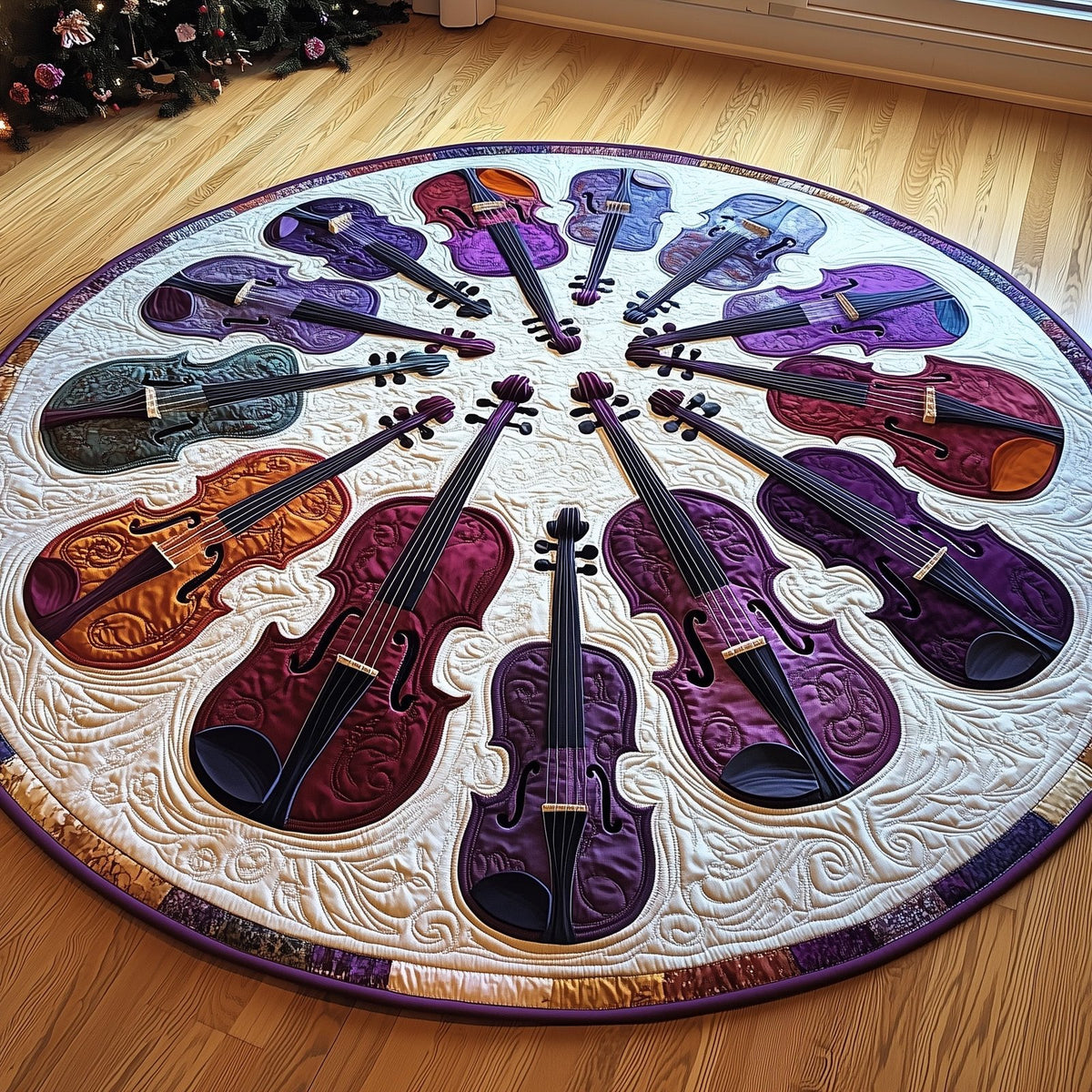 Vivid Purple Violins Round Mat Rug - Music Lover Design | Artistic Printed Decor