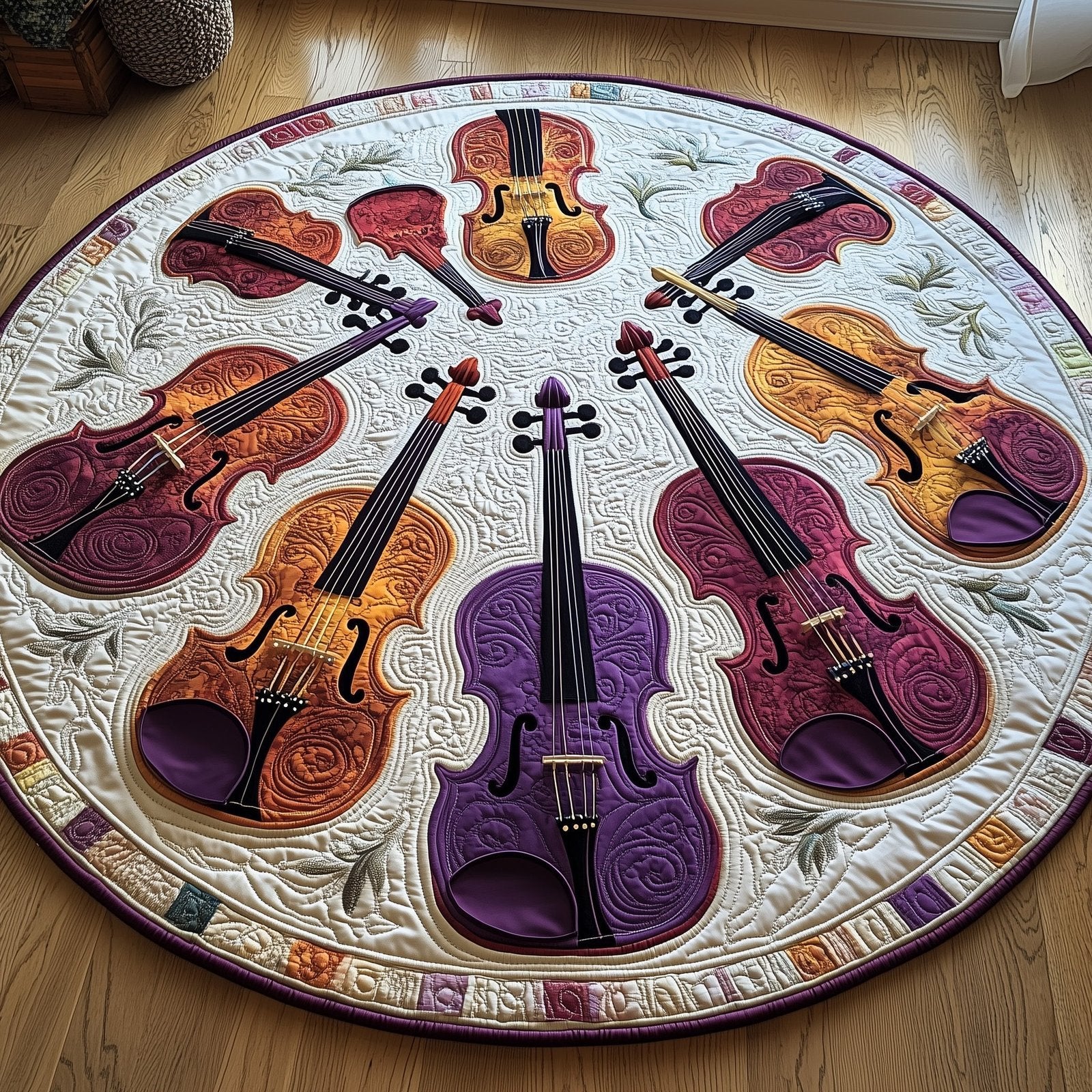 Vivid Purple Violins Round Mat Rug - Music Lover Design | Artistic Printed Decor