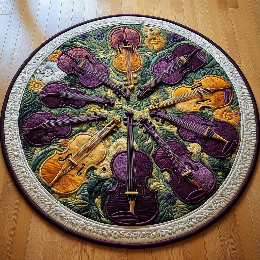 Vivid Purple Violins Round Mat Rug - Music Lover Design | Artistic Printed Decor