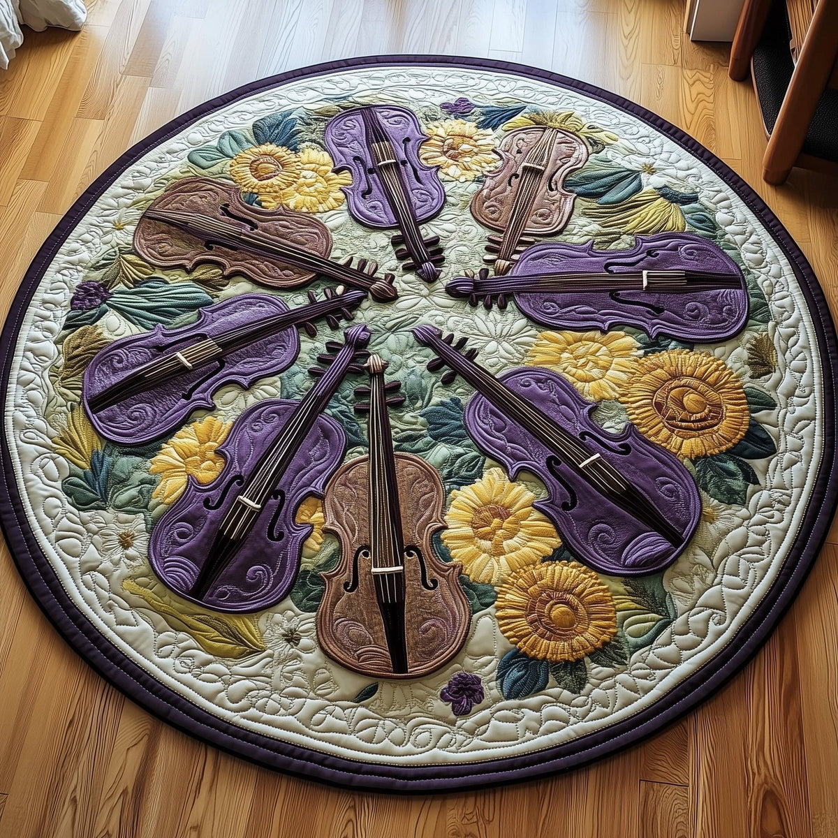 Vivid Purple Violins Round Mat Rug - Music Lover Design | Artistic Printed Decor