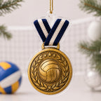 Gold Volleyball Medal Ribbon Christmas Ornament